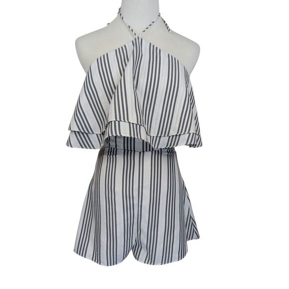 Superdown XS Romper Jamie Halter Stripe Ruffle White Side Cut Outs - Picture 1 of 8